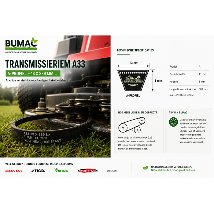 Transmissieriem onderdeel voor Honda HF1211 Stiga Estate Viking MR340 MR345 MR385 Castelgarden F72 Alpina Mountfield Iseki Solo riders met handgeschakelde transmissie