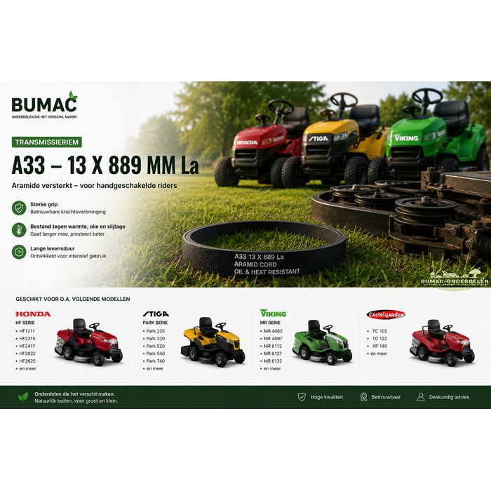 Transmissieriem onderdeel voor Honda HF1211 Stiga Estate Viking MR340 MR345 MR385 Castelgarden F72 Alpina Mountfield Iseki Solo riders met handgeschakelde transmissie
