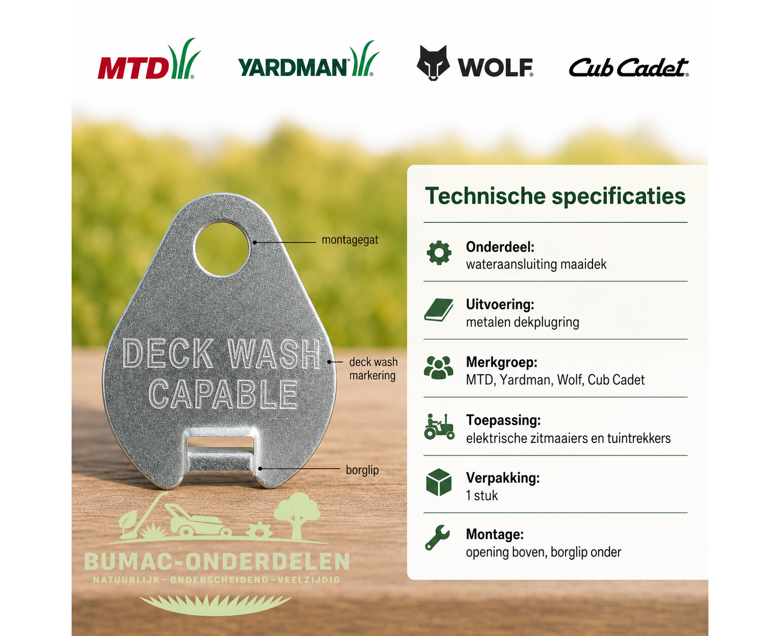 Wateraansluiting Maaidek voor MTD, Yardman, Wolf, Cub Cadet Elektrische Zitmaaiers, Tuintrekkers, Grasmaaiers, Tuintractoren Waterslang Aansluiting, Maaidek Reiniging 92.130 T, E 13/92 H, Smart RE 125, Smart RE 130 H, 742 RL, 17.5/42, Smart RF 130 H, MTD
