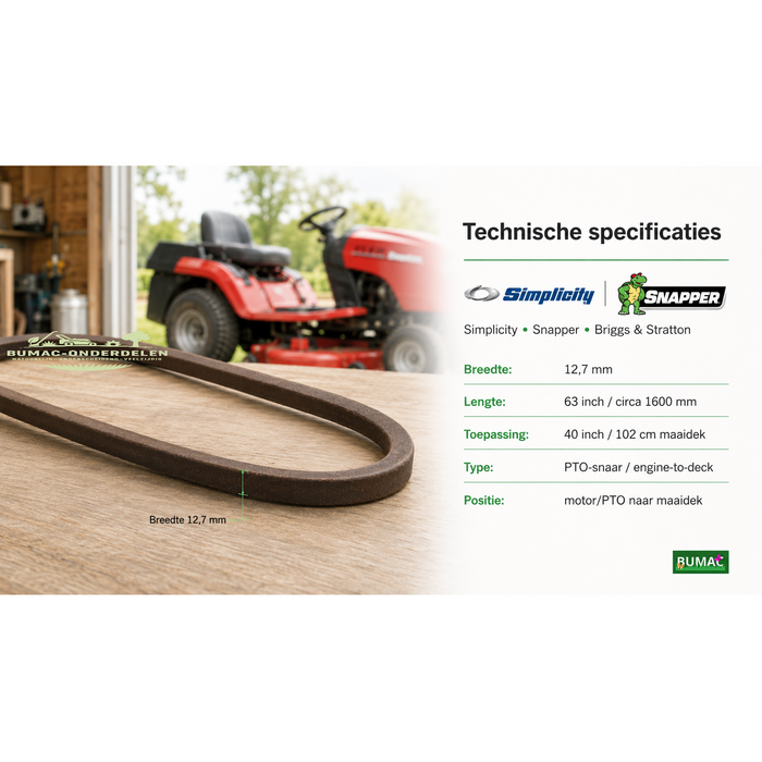 V-snaar maaidek onderdeel voor Simplicity Baron XL, Baron, 2418 XL, 2420 XL, 2421 en Snapper RD 40 inch zitmaaiers