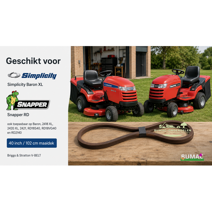 V-snaar maaidek onderdeel voor Simplicity Baron XL, Baron, 2418 XL, 2420 XL, 2421 en Snapper RD 40 inch zitmaaiers