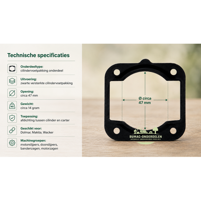 Cilindervoetpakking onderdeel voor Dolmar PC, Makita DPC, Makita DCS en Wacker BTS machines