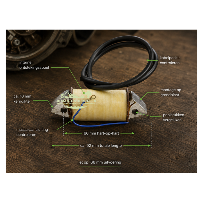 Ontstekingsspoel onderdeel 66 mm voor Bosch magneetontsteking Agria Holder Gutbrod MAG JLO ILO NSU Sachs Puch