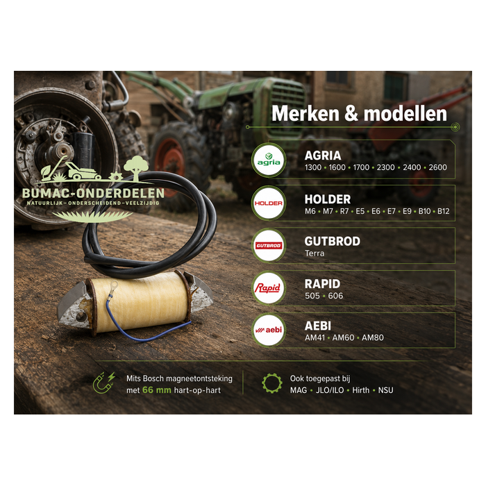 Ontstekingsspoel onderdeel 66 mm voor Bosch magneetontsteking Agria Holder Gutbrod MAG JLO ILO NSU Sachs Puch
