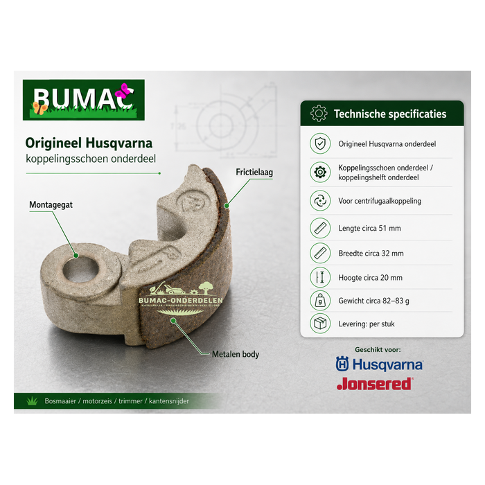 Origineel Husqvarna koppelingsschoen onderdeel voor Husqvarna 132R 132RJ 133R en Jonsered GC2032
