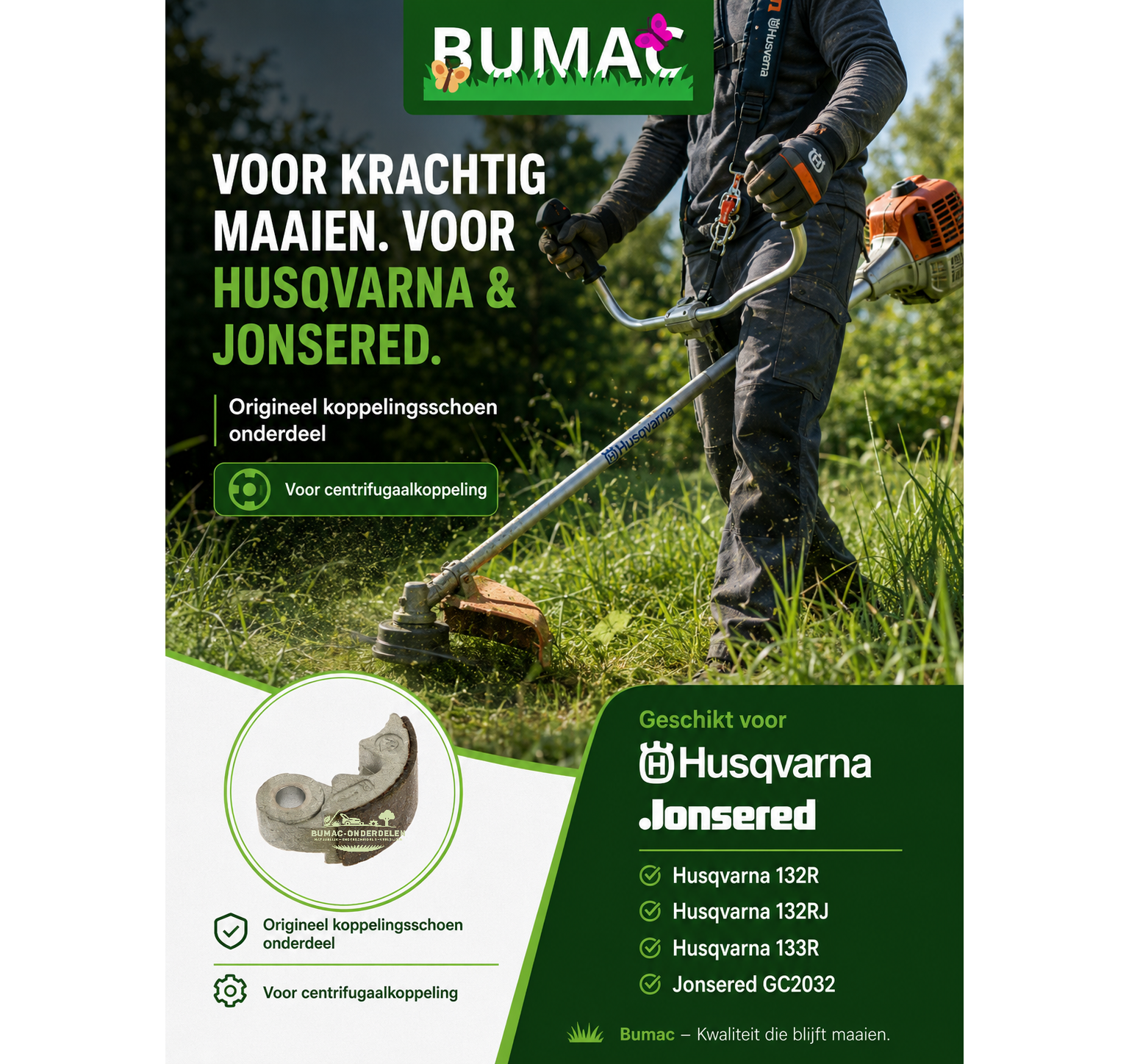 Origineel Husqvarna koppelingsschoen onderdeel voor Husqvarna 132R 132RJ 133R en Jonsered GC2032