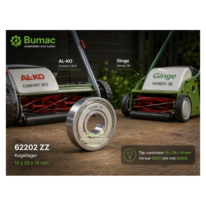 Kogellager en groefkogellager onderdeel 62202 ZZ voor AL-KO Comfort 38 E en Ginge Handy 38 15 x 35 x 14 mm