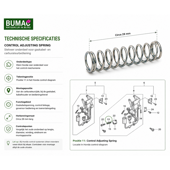 Honda Control Adjusting Spring onderdeel HRB423 HRX426 GX240 GX270