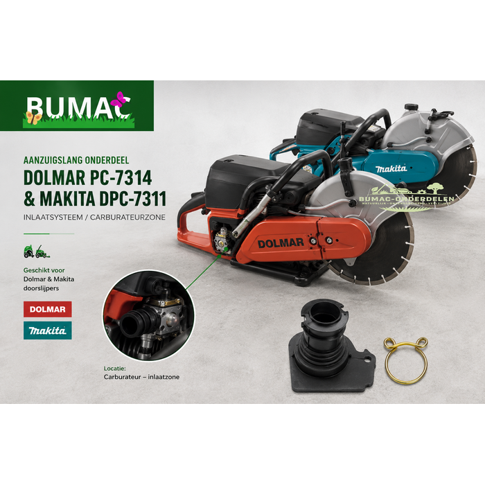 Aanzuigslang onderdeel voor Dolmar PC-6412, PC-7314, PC-7414 en Makita DPC-6410, DPC-7311, DPC-8112 en EK7301 doorslijpers