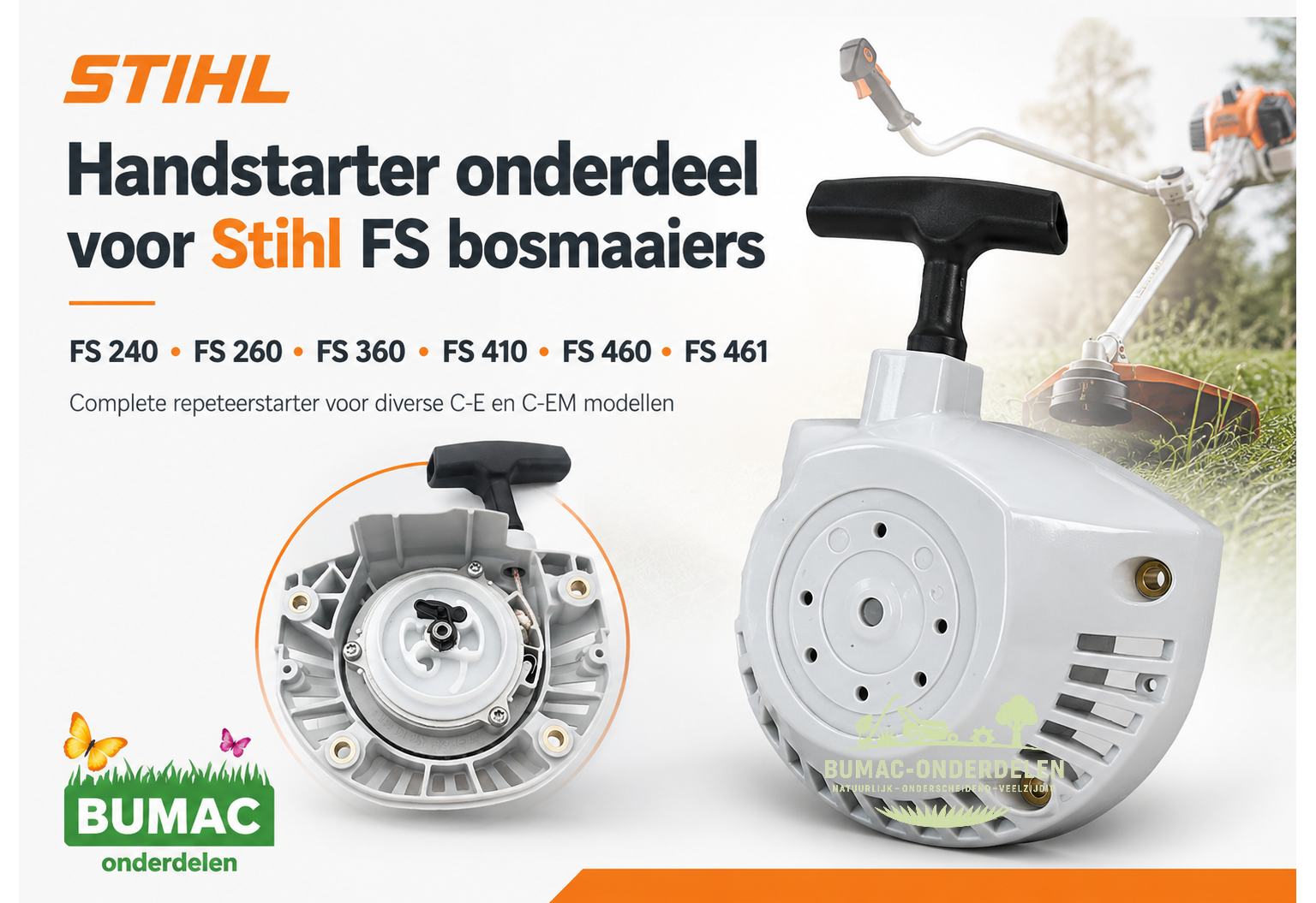 Complete handstarter onderdeel voor Stihl FS 240, FS 260, FS 360, FS 410, FS 460 en FS 461 bosmaaiers