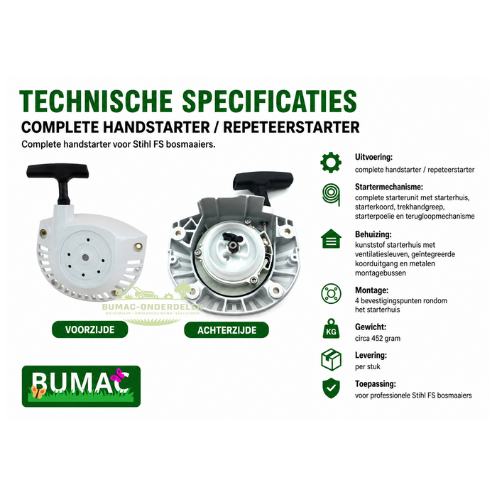 Complete handstarter onderdeel voor Stihl FS 240, FS 260, FS 360, FS 410, FS 460 en FS 461 bosmaaiers