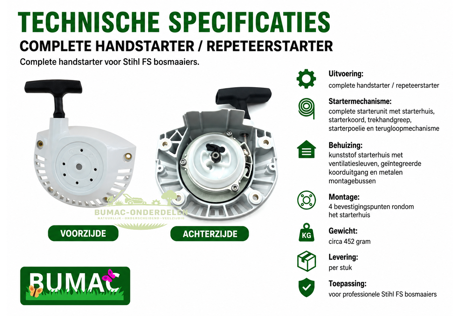 Complete handstarter onderdeel voor Stihl FS 240, FS 260, FS 360, FS 410, FS 460 en FS 461 bosmaaiers