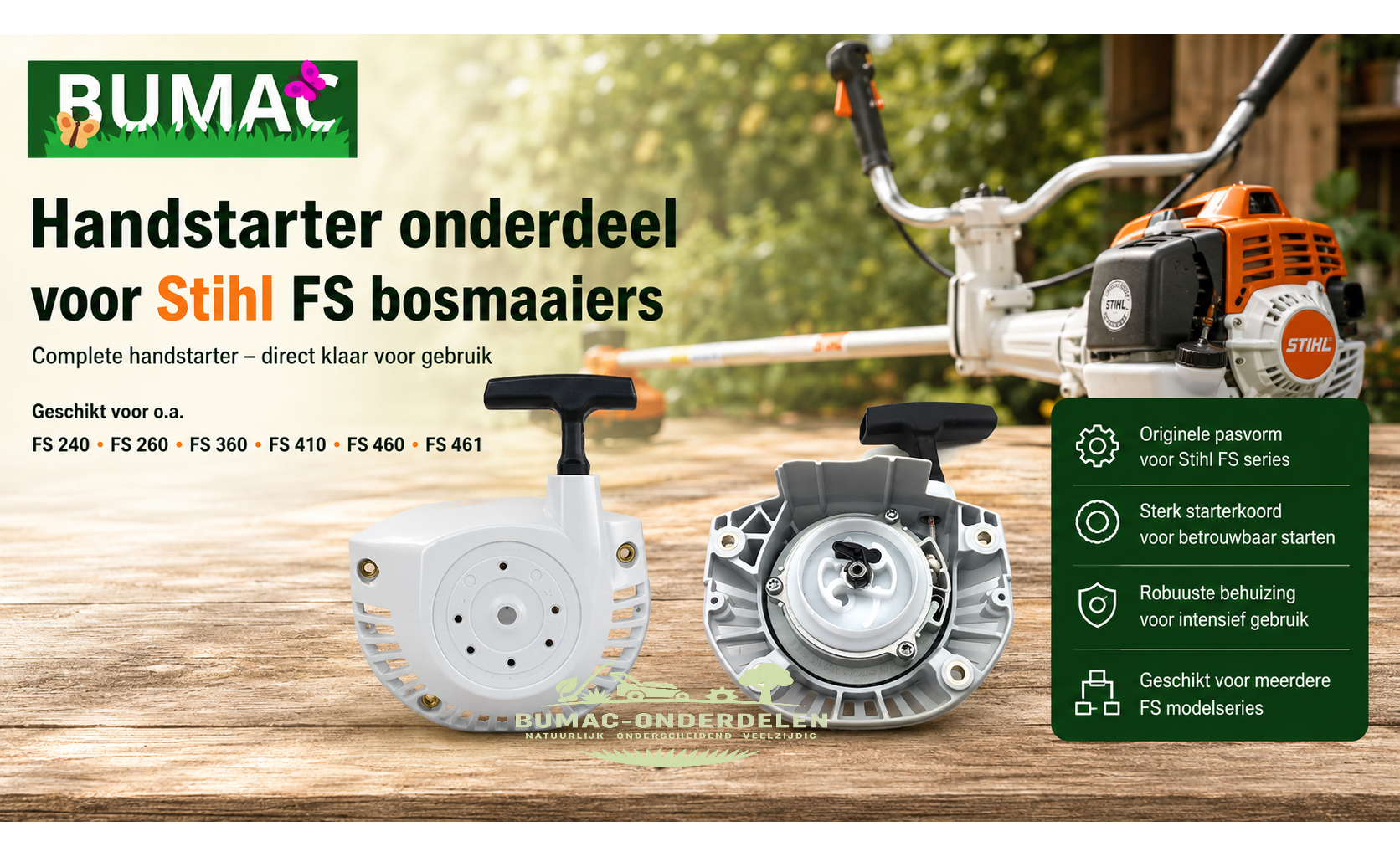 Complete handstarter onderdeel voor Stihl FS 240, FS 260, FS 360, FS 410, FS 460 en FS 461 bosmaaiers