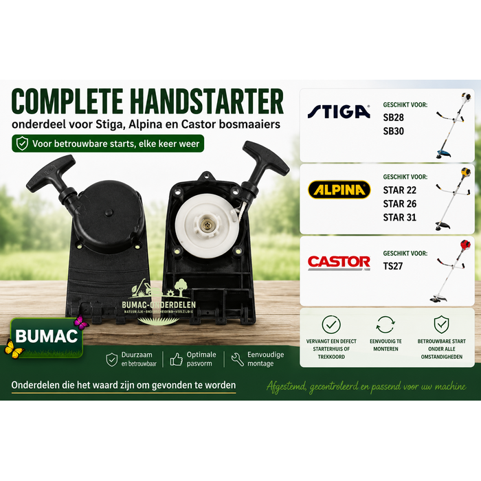 Handstarter compleet onderdeel voor Stiga SB28 SB30, Alpina Star 22 26 31 en Castor TS27