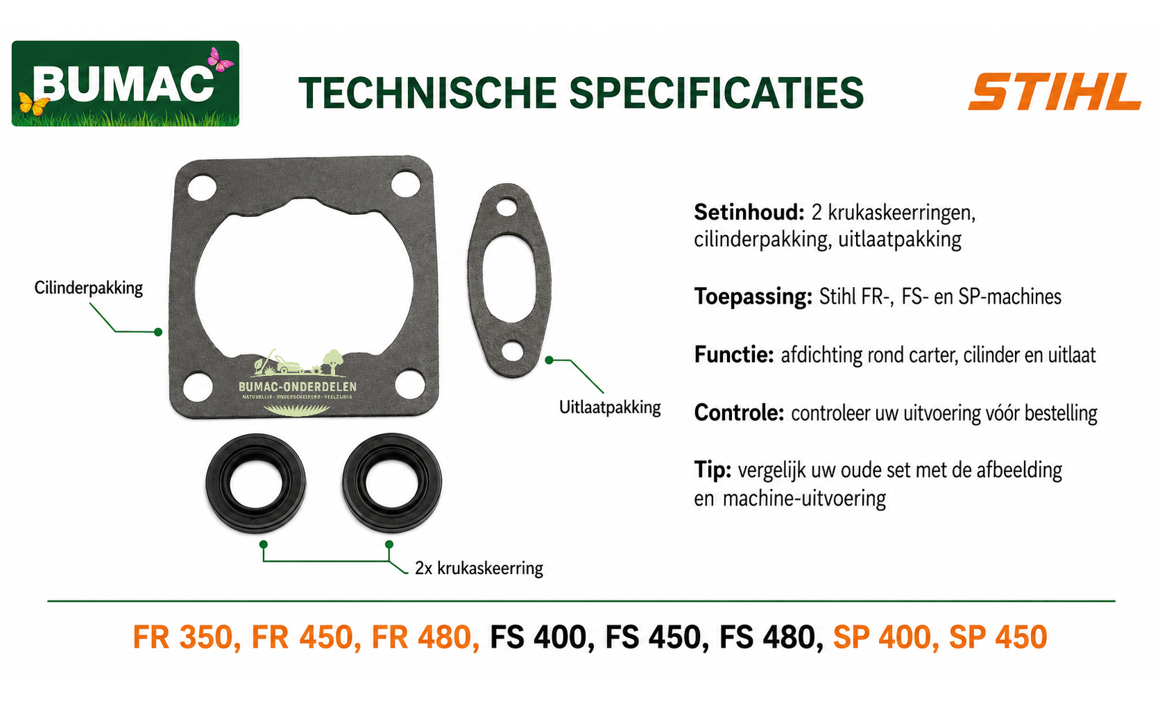 Pakkingset motoronderdeel voor Stihl FR350, FS400, FS450, FS480 en SP450