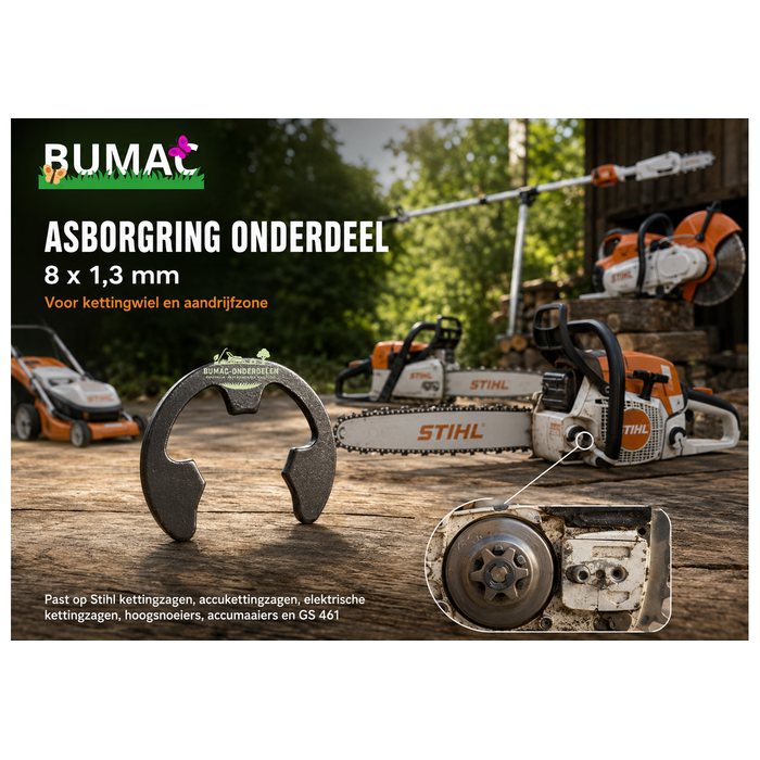 Asborgring borgclip onderdeel Stihl 8 x 1,3 mm voor kettingzaag, accuzaag, hoogsnoeier en maaier