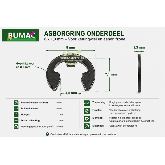 Asborgring borgclip onderdeel Stihl 8 x 1,3 mm voor kettingzaag, accuzaag, hoogsnoeier en maaier