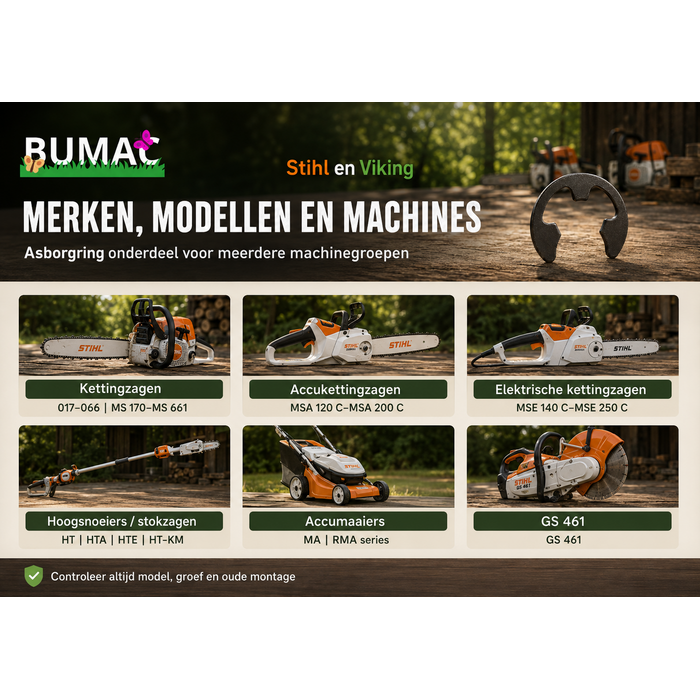 Asborgring borgclip onderdeel Stihl 8 x 1,3 mm voor kettingzaag, accuzaag, hoogsnoeier en maaier