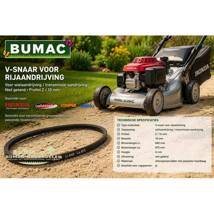 V-snaar rijaandrijving onderdeel voor Honda HRG536C, IZY53 en HRB536C grasmaaiers