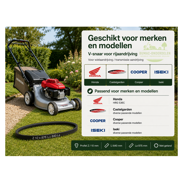 V-snaar rijaandrijving onderdeel voor Honda HRG536C, IZY53 en HRB536C grasmaaiers