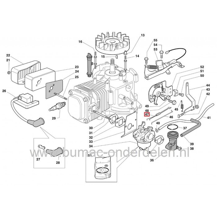 Regulateurstang met Veer SV200 en R200 GGP Motoren op Grasmaaiers - Benzinemaaiers - Loopmaaiers van Stiga - Castelgarden - Alpina en Mountfield