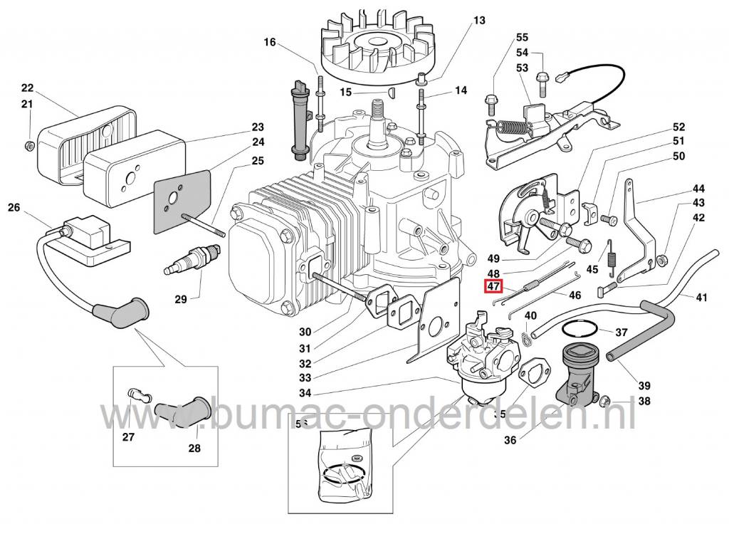 Regulateurstang met Veer SV200 en R200 GGP Motoren op Grasmaaiers - Benzinemaaiers - Loopmaaiers van Stiga - Castelgarden - Alpina en Mountfield
