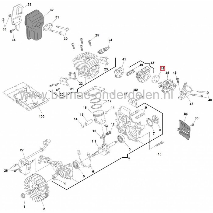 Inlaat Pakking STIGA - CASTELGARDEN - MOUNTFIELD - ALPINA Kettingzaag - Motorzaag, XC42P - SP402 - SP422 - SP442 - MC4016 - MC4018