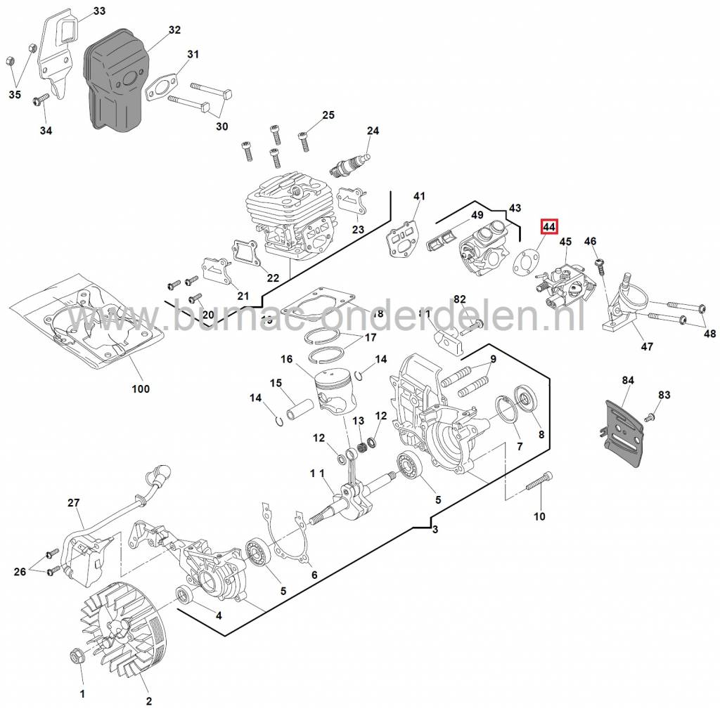 Inlaat Pakking STIGA - CASTELGARDEN - MOUNTFIELD - ALPINA Kettingzaag - Motorzaag, XC42P - SP402 - SP422 - SP442 - MC4016 - MC4018