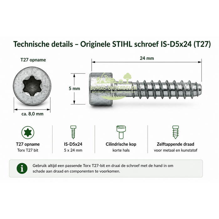 STIHL originele schroef 5 x 24 mm T27 onderdeel voor FS 350, MS 170, MS 180, BG 86 en VIKING