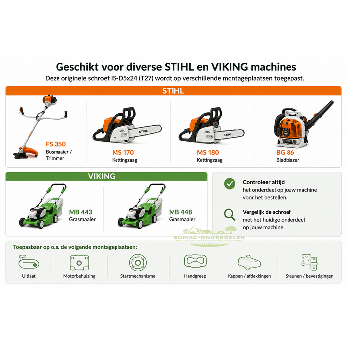 STIHL originele schroef 5 x 24 mm T27 onderdeel voor FS 350, MS 170, MS 180, BG 86 en VIKING