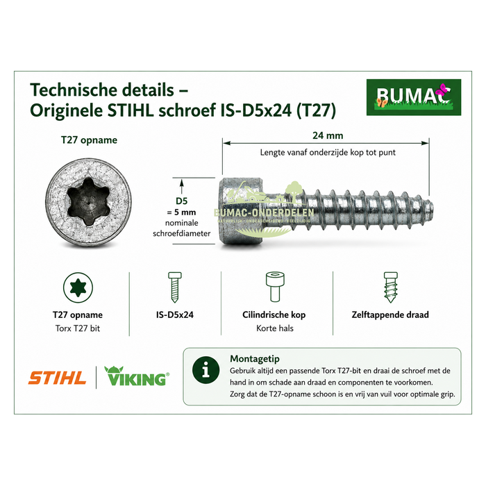 STIHL originele schroef 5 x 24 mm T27 onderdeel voor FS 350, MS 170, MS 180, BG 86 en VIKING