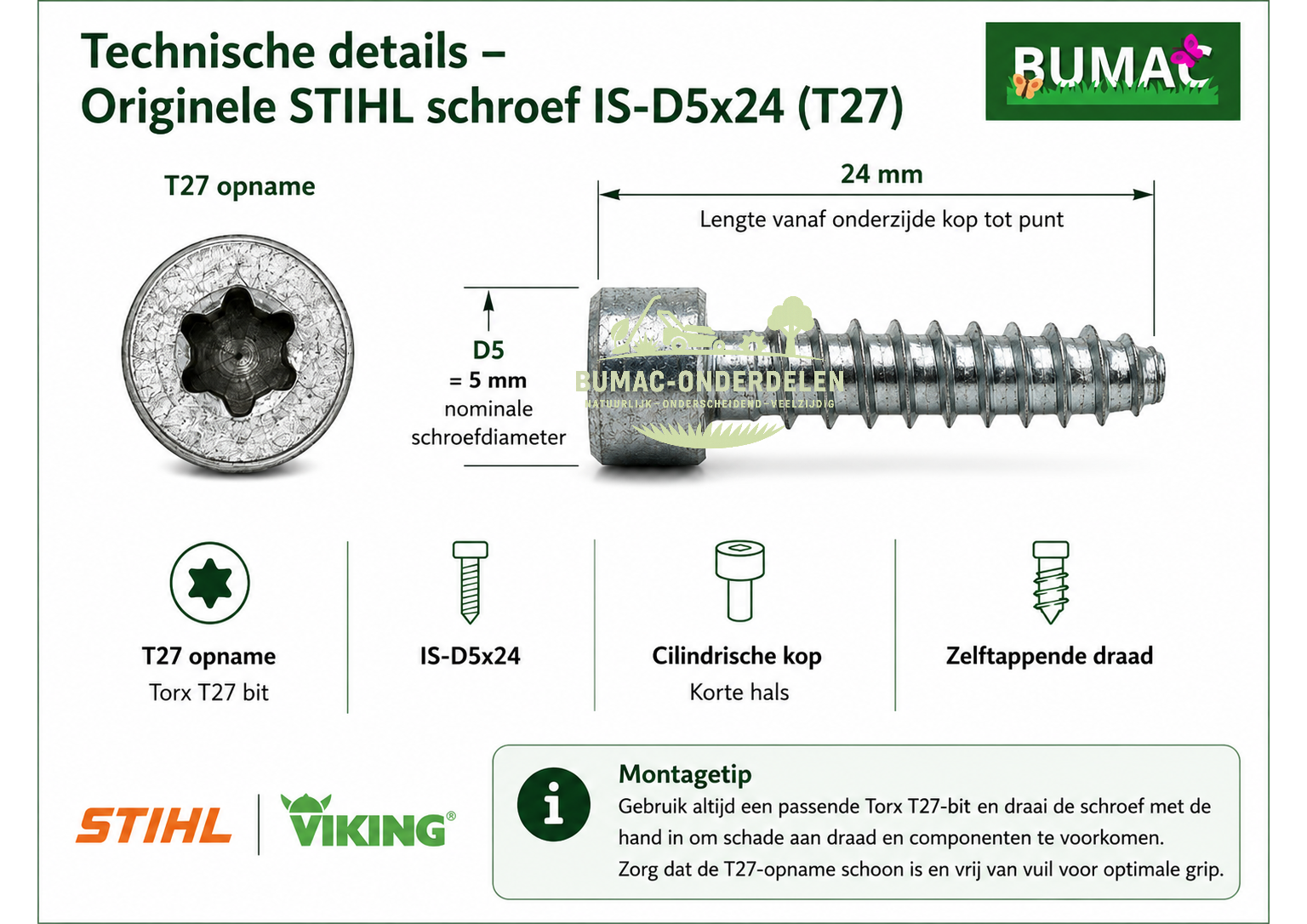 STIHL originele schroef 5 x 24 mm T27 onderdeel voor FS 350, MS 170, MS 180, BG 86 en VIKING