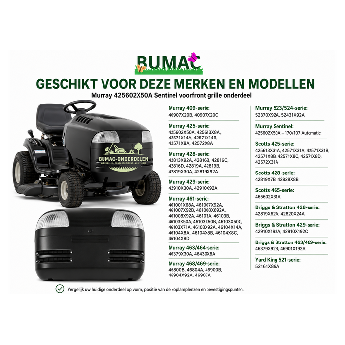 Murray 425602X50A Sentinel 170/107 Automatic voorfront motorkap grille onderdeel voor Murray, Scotts, Briggs & Stratton en Yard King zitmaaiers