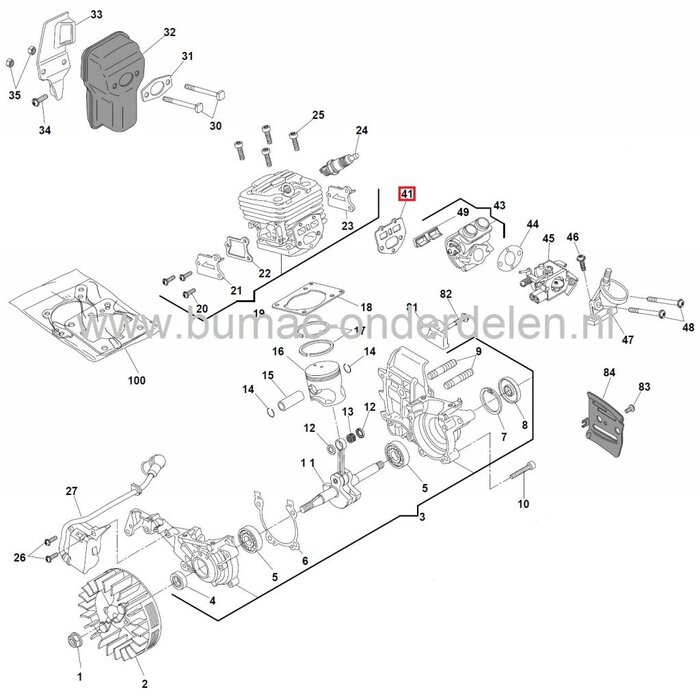 Pakking voor CASTELGARDEN - STIGA - ALPINA - MOUNTFIELD Kettingzaag - Motorzaag, Pakkingen voor Motorzagen - Kettingzagen XC40P - XC42P - XC44P - SP402 - SP422 - SP442 - P402S - P422S - P442S - MC4016 - MC4018 - MC4818