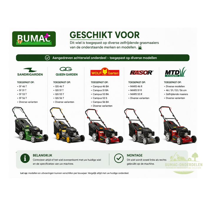 Origineel MTD aangedreven achterwiel onderdeel 200 mm voor Sandrigarden, Wolf-Garten en Rasor grasmaaiers