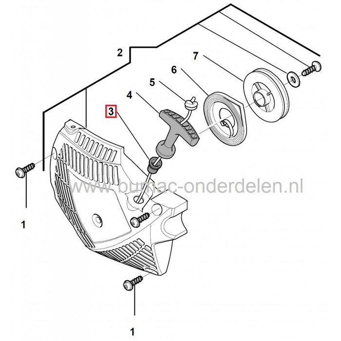 Startkoordgeleider voor SP402 - SP422 - SP442 - XC40P - XC42P - XC44P - MC4016 - MC4018 - MC4818 - P402S - P422S - P442S, STIGA - CASTELGARDEN - ALPINA - MOUNTFIELD, Geleider voor Starterkoord bij Kettingzaag - Motorzaag