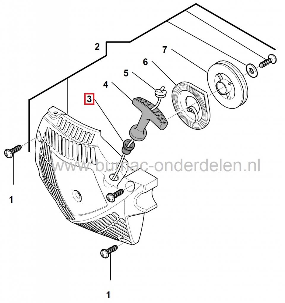 Startkoordgeleider voor SP402 - SP422 - SP442 - XC40P - XC42P - XC44P - MC4016 - MC4018 - MC4818 - P402S - P422S - P442S, STIGA - CASTELGARDEN - ALPINA - MOUNTFIELD, Geleider voor Starterkoord bij Kettingzaag - Motorzaag