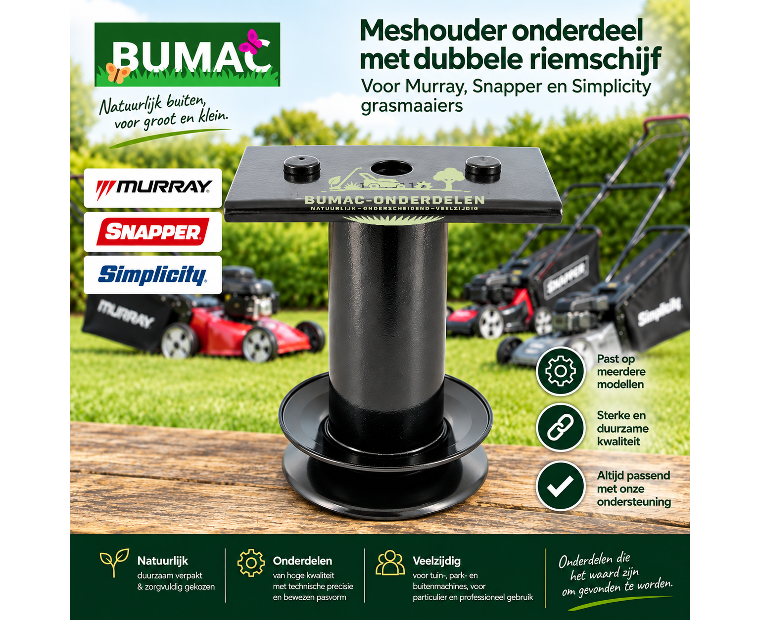 Meshouder onderdeel met dubbele riemschijf 22,2 mm voor Murray, Snapper en Simplicity grasmaaiers