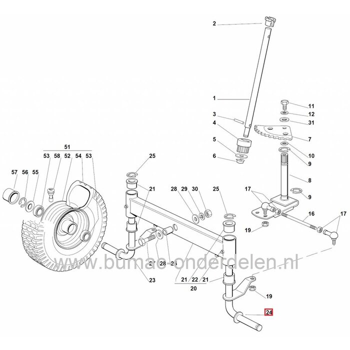 Fusee Links voor CASTELGARDEN - STIGA - ALPINA - MOUNTFIELD 72 Cm Zitmaaiers, Wielas voor Zitmaaier - Frontmaaier - Tuintrekker, F72