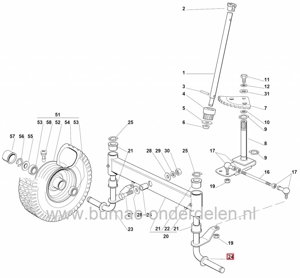 Fusee Links voor CASTELGARDEN - STIGA - ALPINA - MOUNTFIELD 72 Cm Zitmaaiers, Wielas voor Zitmaaier - Frontmaaier - Tuintrekker, F72