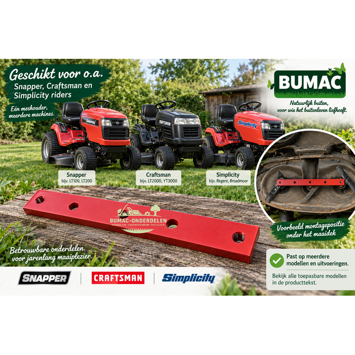 Meshouder onderdeel 318–319 x 37 x 12 mm voor Snapper, Craftsman en Simplicity rear-engine riders