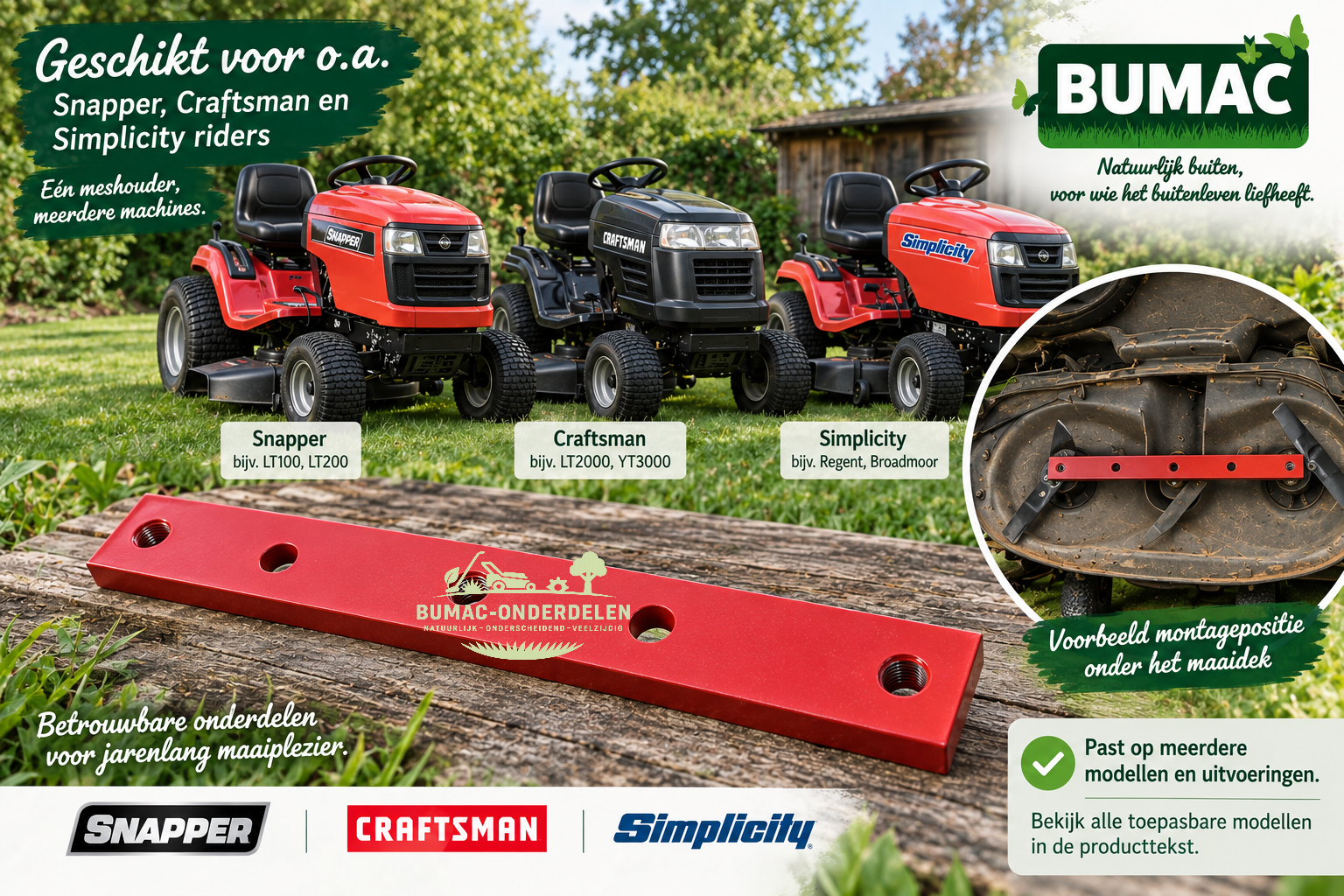Meshouder onderdeel 318–319 x 37 x 12 mm voor Snapper, Craftsman en Simplicity rear-engine riders