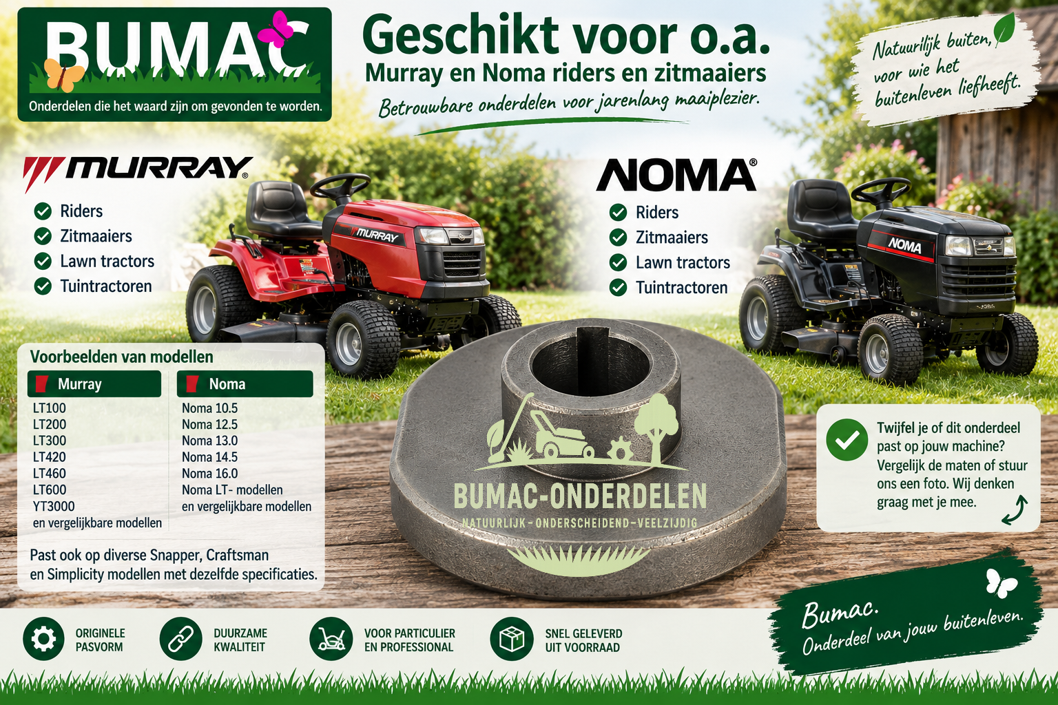 Meshouder onderdeel 15,8 mm voor Murray en Noma riders en zitmaaiers