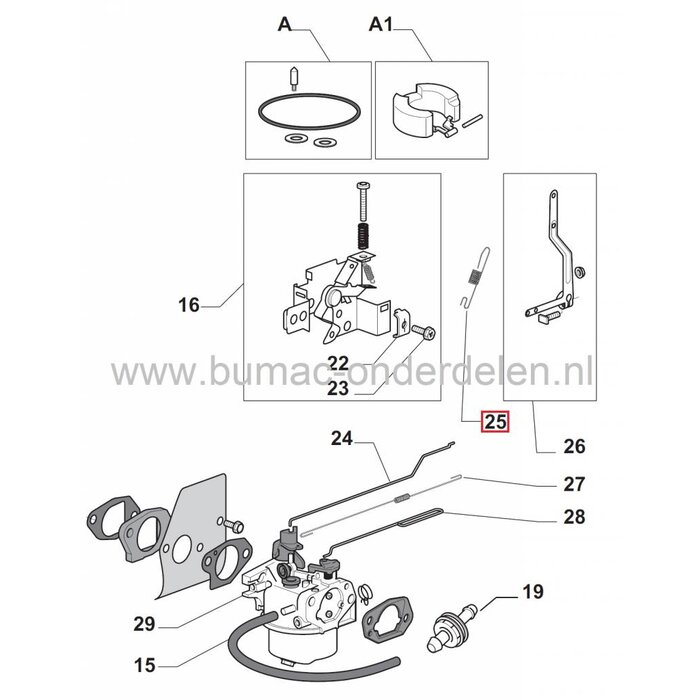 Regulateurveer voor CASTELGARDEN - STIGA - MOUNTFIELD - ALPINA Grasmaaiers - Skelters - Benzinemaaiers, GGP RM65 en WBE0704 Motoren, Toeren Regelveer voor Grasmaaier - Cirkelmaaier