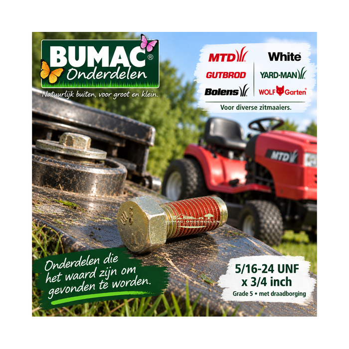 Zeskantbout onderdeel 5/16-24 UNF x 3/4 inch voor MTD, White, Gutbrod, Yard-Man, Bolens en WOLF-Garten zitmaaiers