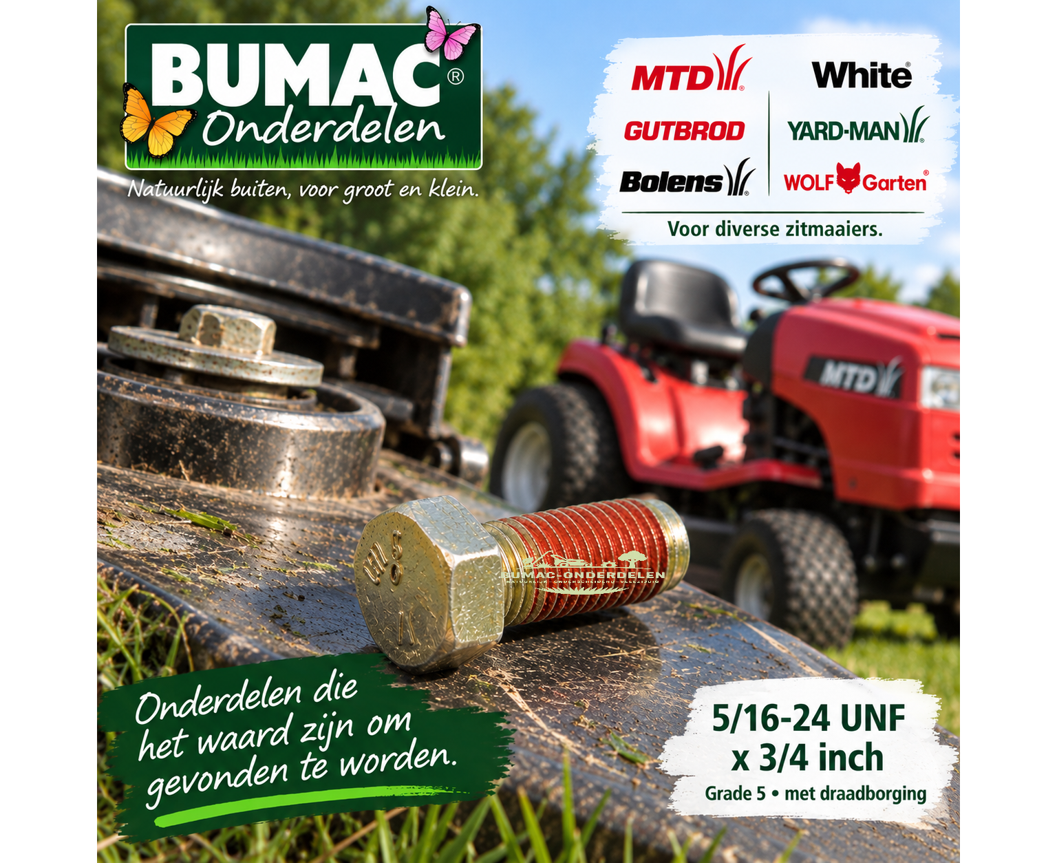 Zeskantbout onderdeel 5/16-24 UNF x 3/4 inch voor MTD, White, Gutbrod, Yard-Man, Bolens en WOLF-Garten zitmaaiers