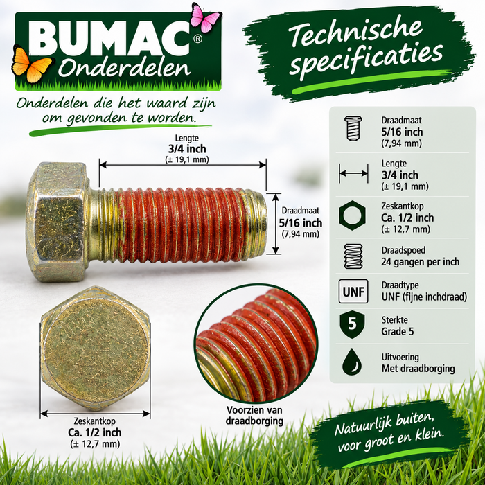 Zeskantbout onderdeel 5/16-24 UNF x 3/4 inch voor MTD, White, Gutbrod, Yard-Man, Bolens en WOLF-Garten zitmaaiers