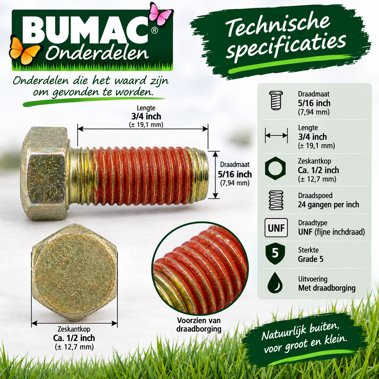 Zeskantbout onderdeel 5/16-24 UNF x 3/4 inch voor MTD, White, Gutbrod, Yard-Man, Bolens en WOLF-Garten zitmaaiers