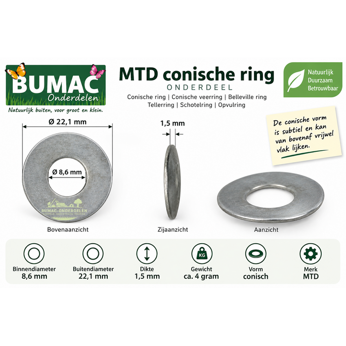 MTD conische ring onderdeel voor White, Yard-Man, Gutbrod en WOLF-Garten zitmaaiers