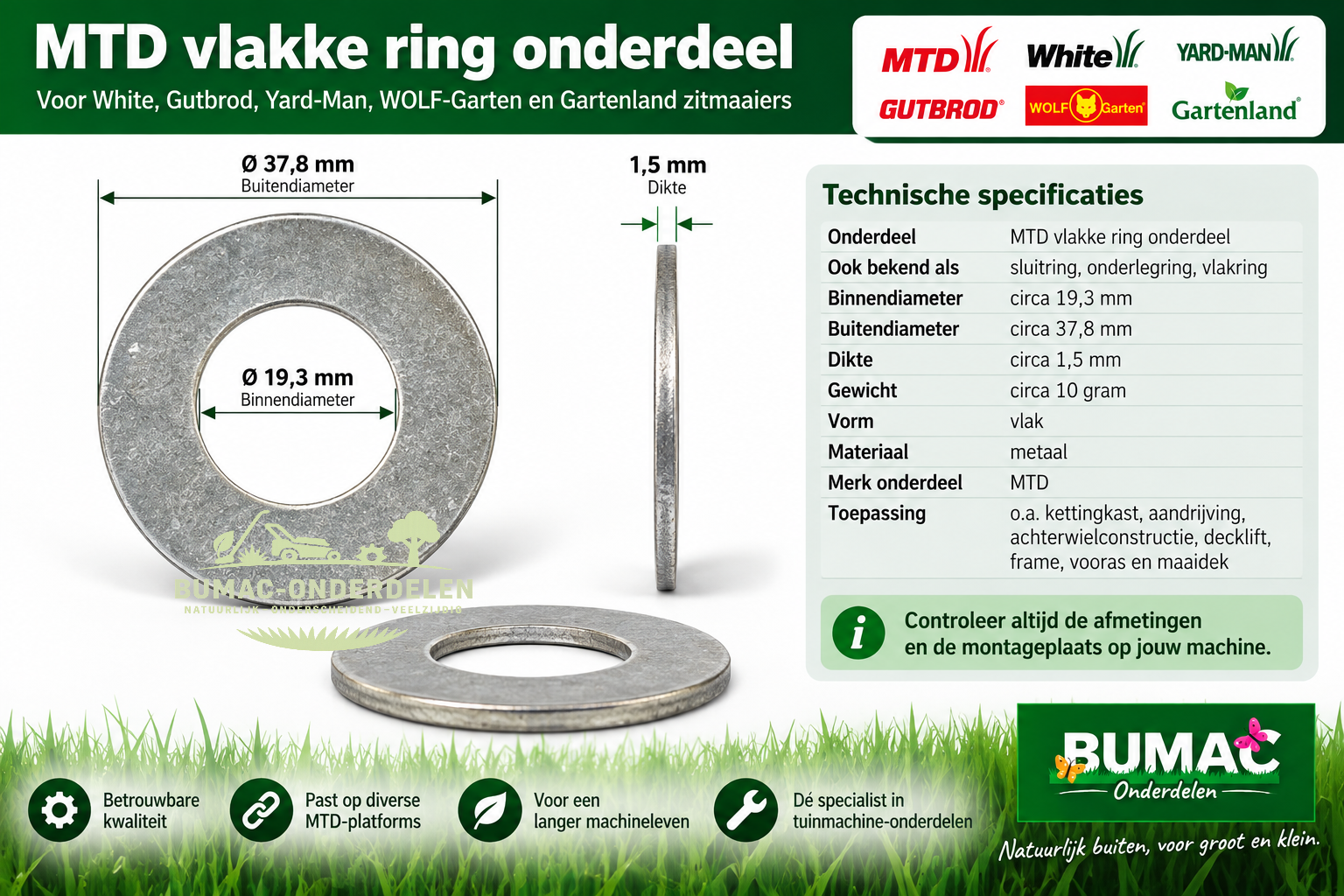 MTD vlakke ring onderdeel voor White, Gutbrod, Yard-Man en WOLF-Garten zitmaaiers